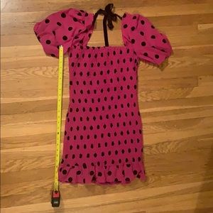 Pink polka dot puff sleeve mini dress